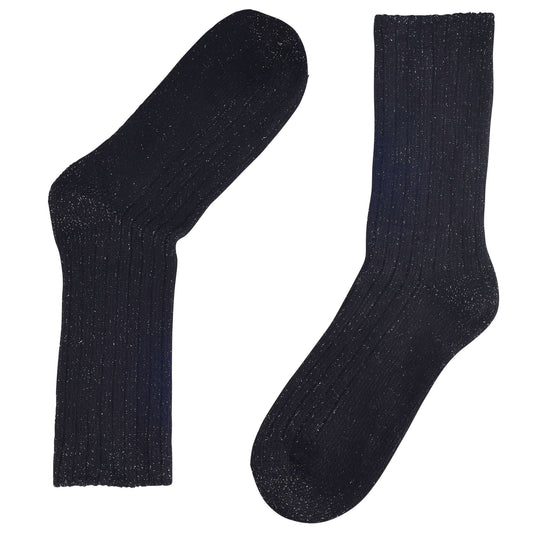 Sorte strik sokker med glimmereffekt